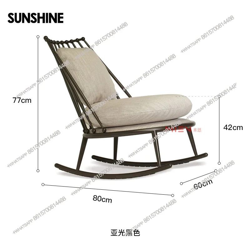 

Balcony Metal Stainless Steel Rocking Comfortable Curved Foot Matte Black Sofa ChairX