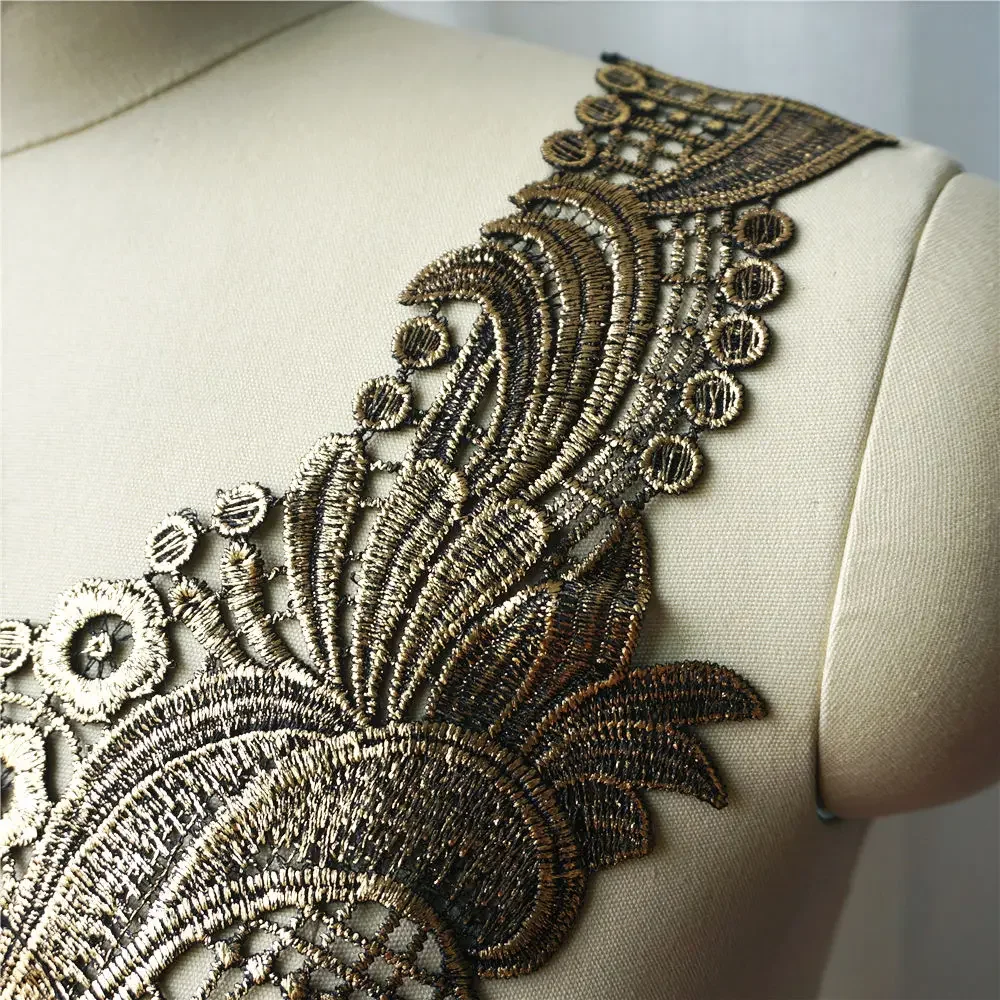 Bronze Flower Collar Embroidered Wedding Gown Appliques Lace Fabric Trims Sew On Patches For Dress DIY Decoration