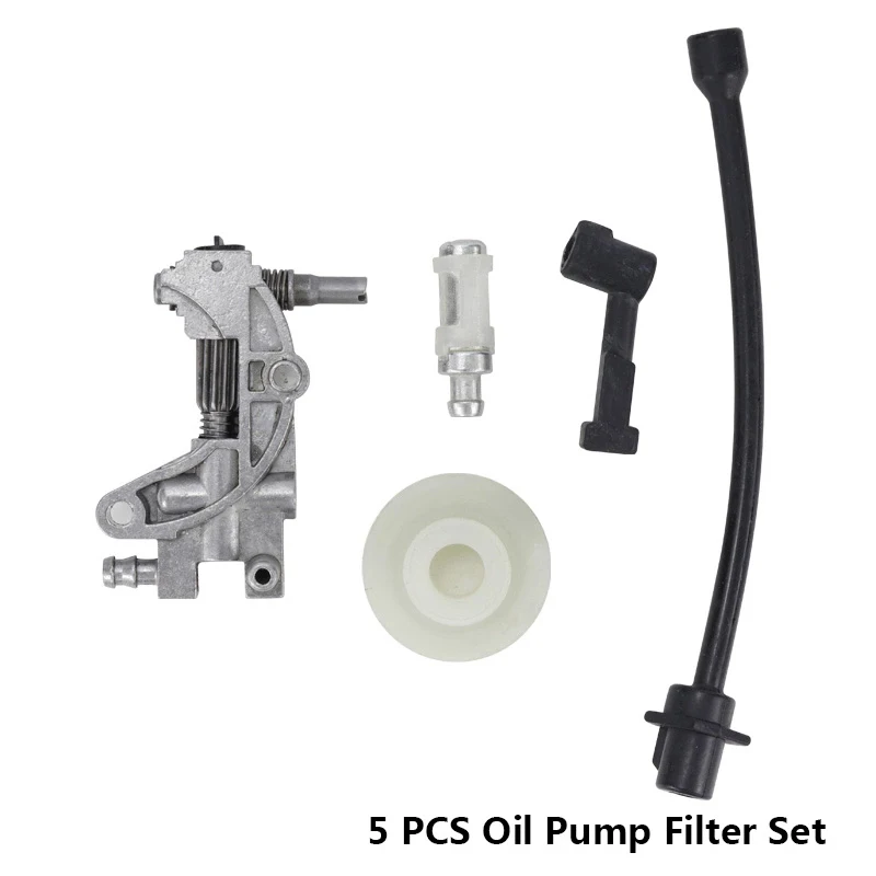 XCAN 5pcs Oil Pump Filter Pipe Hose Line Oil Nozzle Turbine Kit For 4500 5200 5800 45CC 52CC 58CC Gasoline Chainsaw Spare Parts