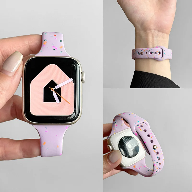 Dünnes Silikonarmband für Apple Watch 40 mm 44 mm 45 mm 41 mm 38 mm 42 mm einfarbiges Armband für IWatch Serie 1 2 3 4 5 6 SE 7