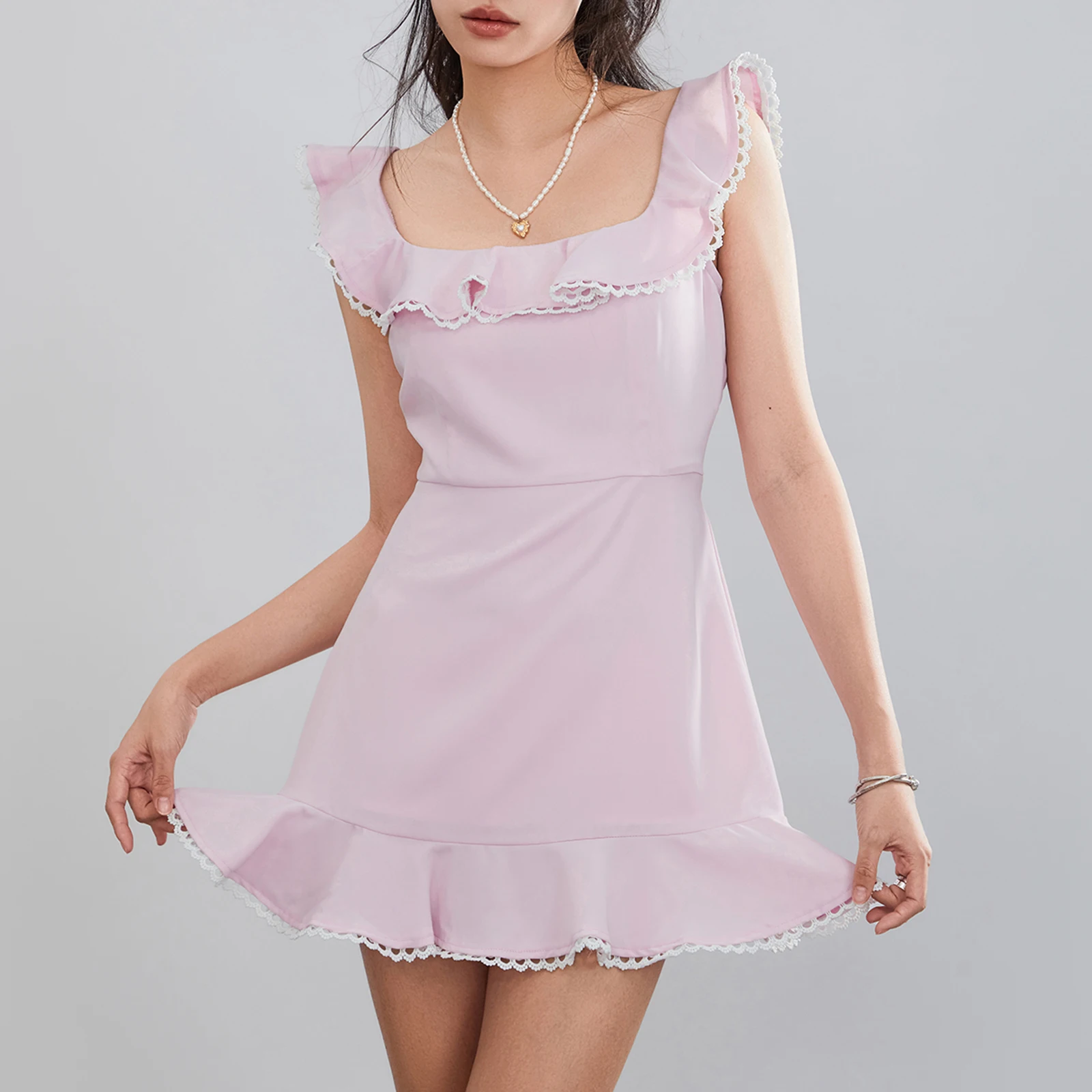 

2024 Fashion Women's Summer Ruffle Dress Casual Solid Color Backless Mini Party Dress for Cocktail Beach Club Streetwear
