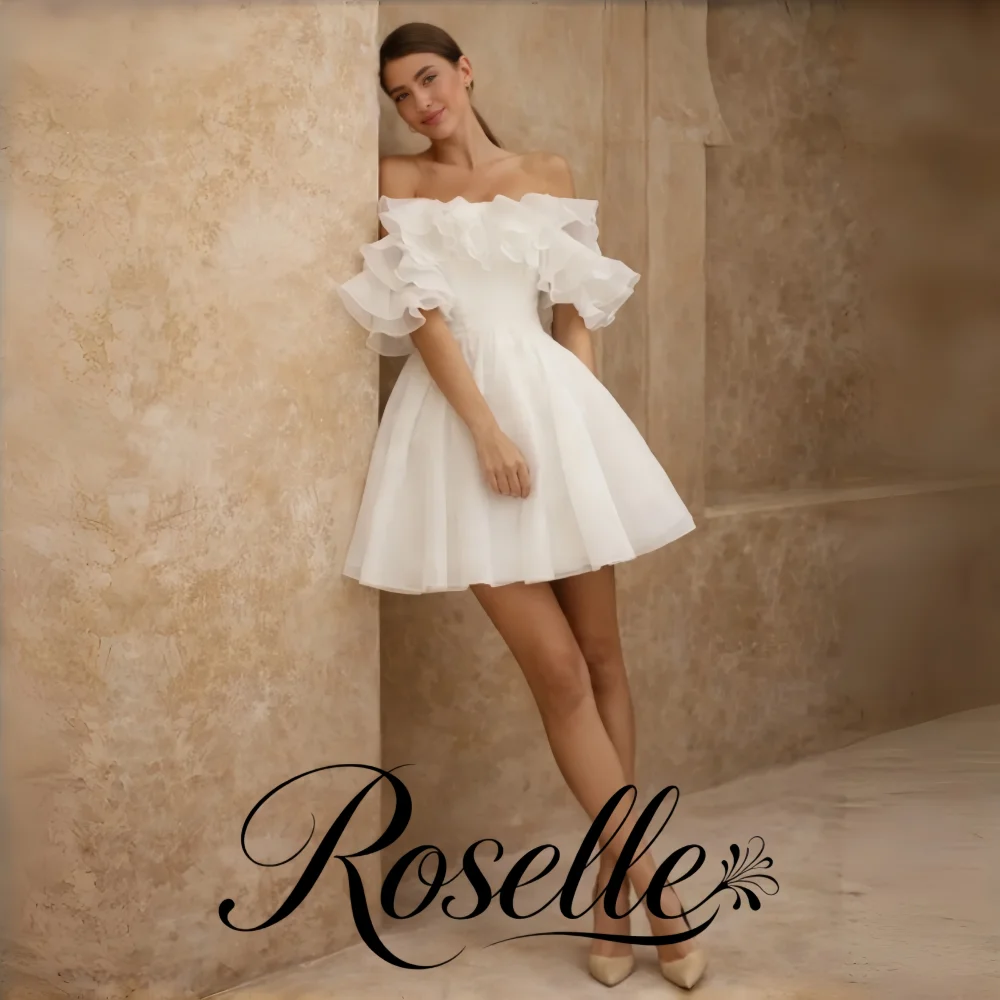 ROSELLE Modern Off Shoulder Ruffle Mini A-Line Wedding Dress Organza Lace Up Women 2026 Bridal Gown Customized Vestido De Novia