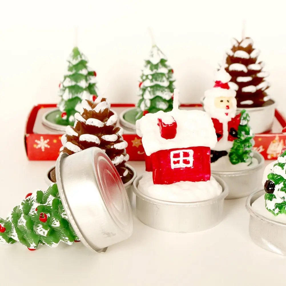 3Pcs Christmas Decorative Parrafin Material Home Party Table Decoration Christmas Tree Snowman Santa Claus