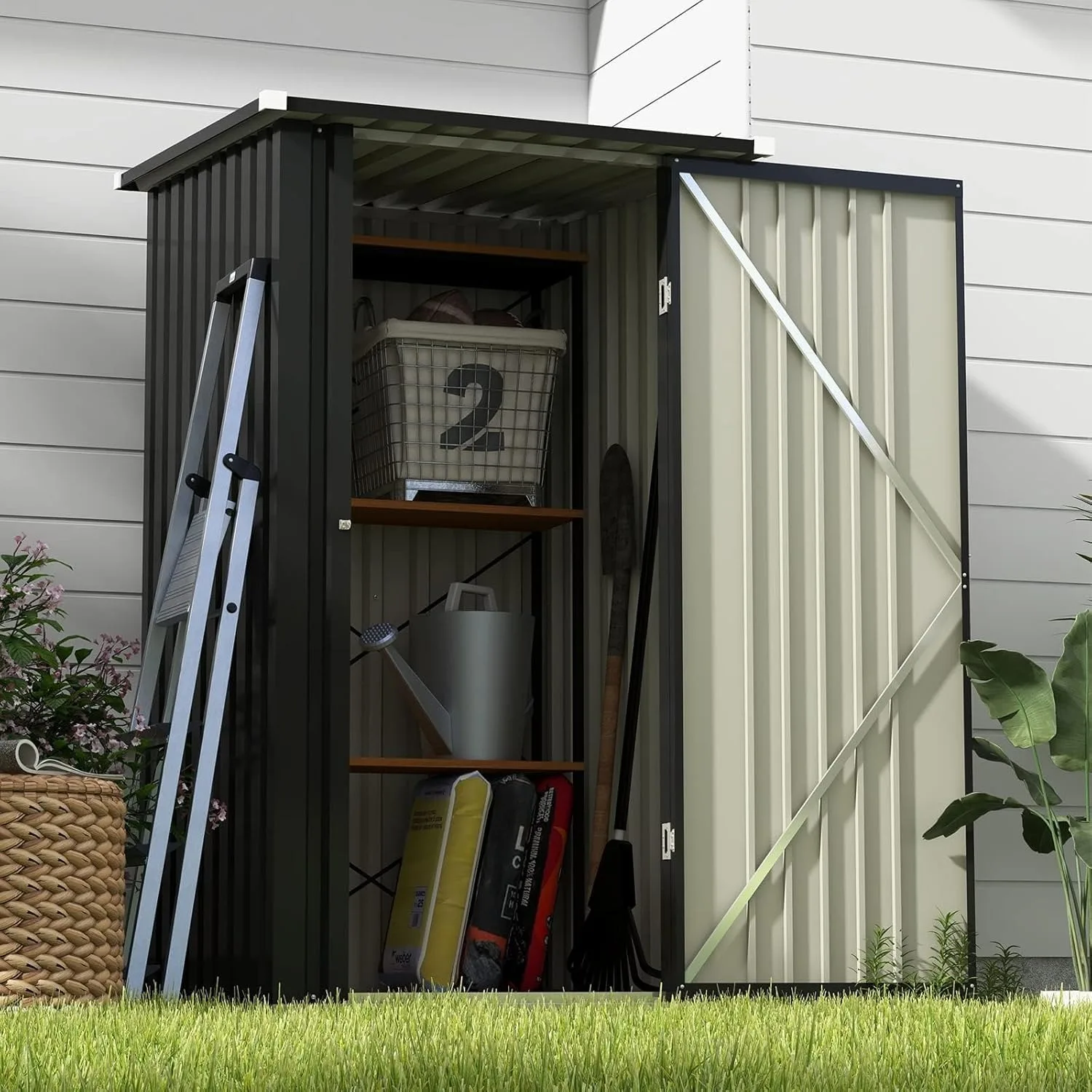 

Metal Storage Shed Sloping Roof & Lockable Door Patio Garden 3 x 3 FT, Custom