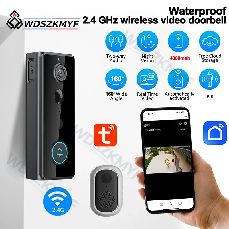 4000mah Tuya Wireless WIFI Doorbell Video Intercom Door Bell with Camera PIR Motion Detection Smart Home for Security Protection