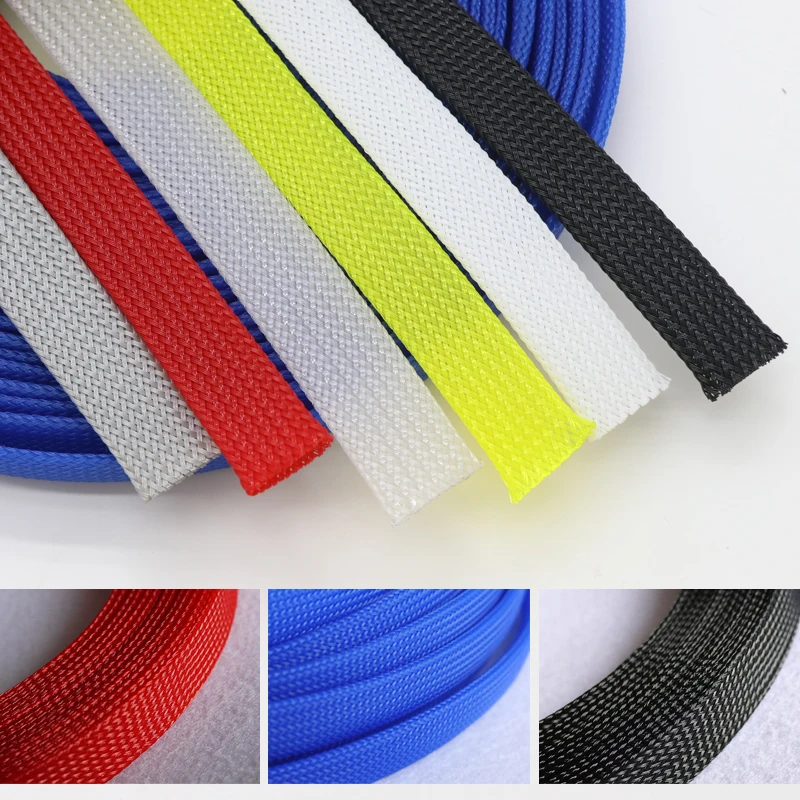 

5m/lot Pure Colour Insulated Braid Sleeving Tight PET Wire Expandable Cable Sleeve Flame-retardant Nylon Braided Mesh Tube DIY