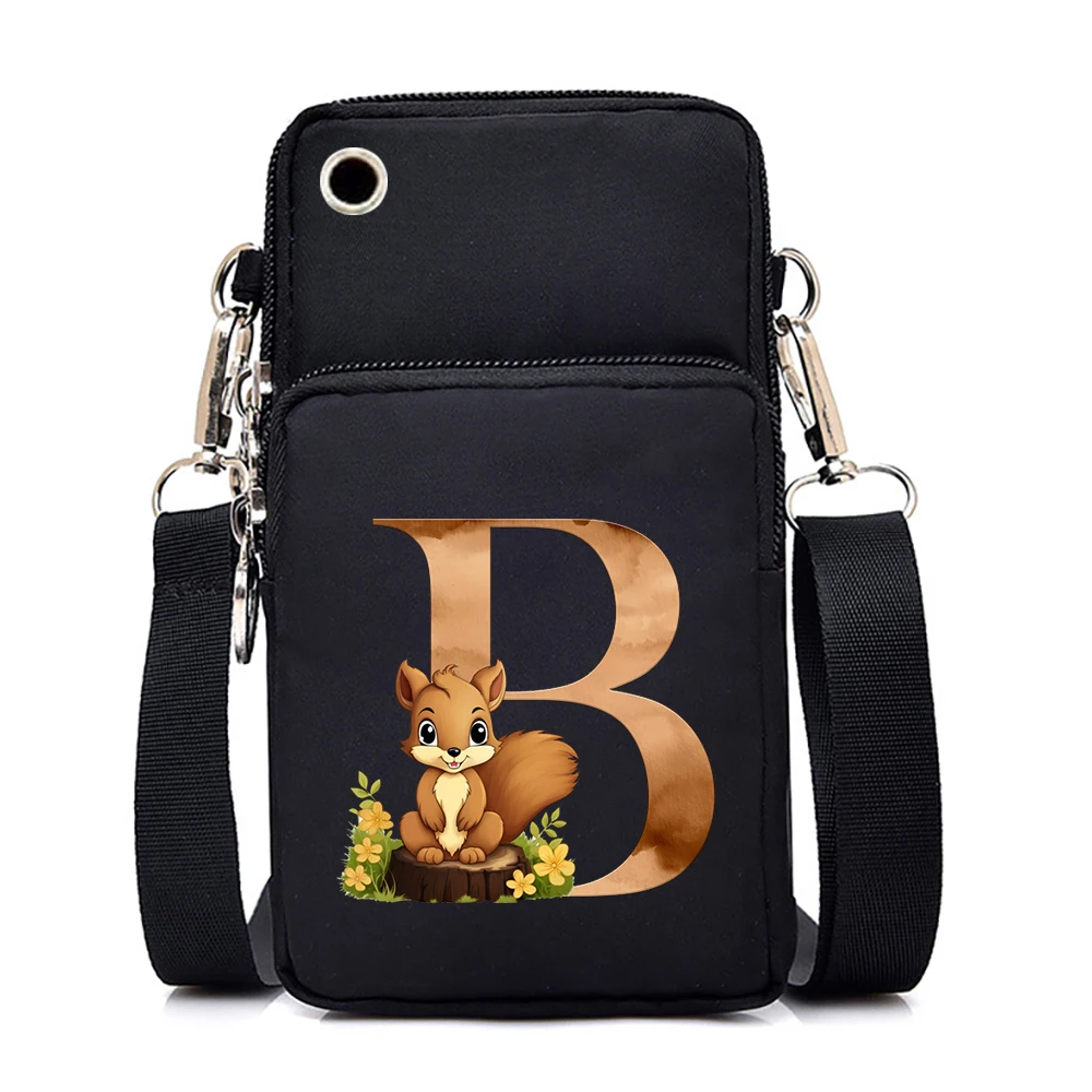 Fashion Mobile Phone Bag Cute Squirrel Alphabet Women Mini Shoulder Bag Hip Hop Fashion Graphic Black Bag Small Crossbody Bags