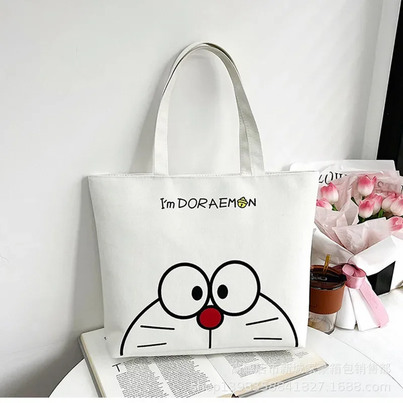 kids canvas cartoon fashion High capacity boy 40cm handbag Doraemon girl women cute shoulder bag Travel shopping storage bag