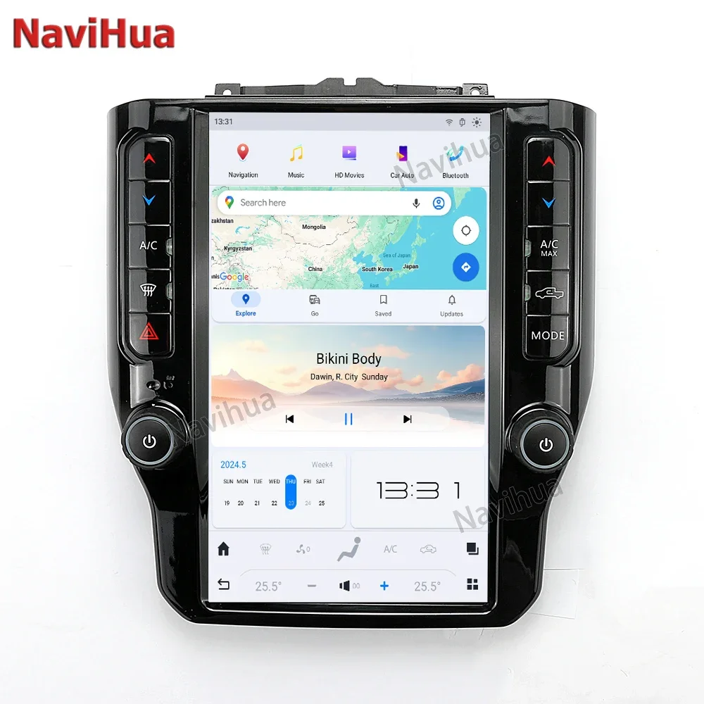 For Dodge RAM 2020+ Hot Sales 12inch Tesla Style Touch Screen Car DVD Player GPS Navigation Android 13 Multimedia Radio