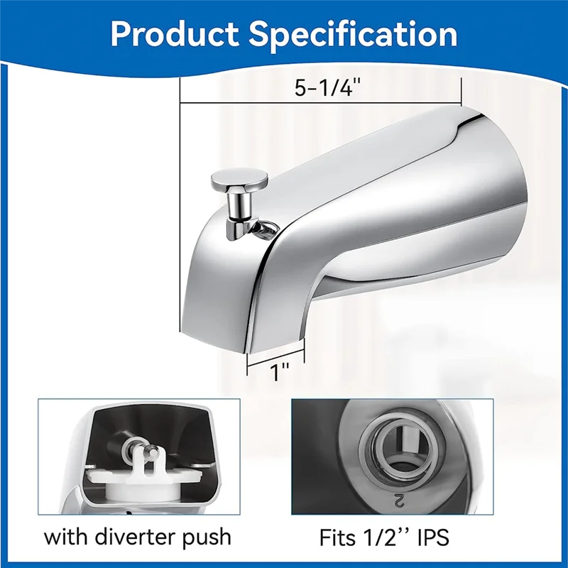 Bathroom Tub Spout,5 1/4 Inches Reach Wall Front Mount with Shower Diverter 1/2In IPS Inside Thread Bathtub Faucet Spout