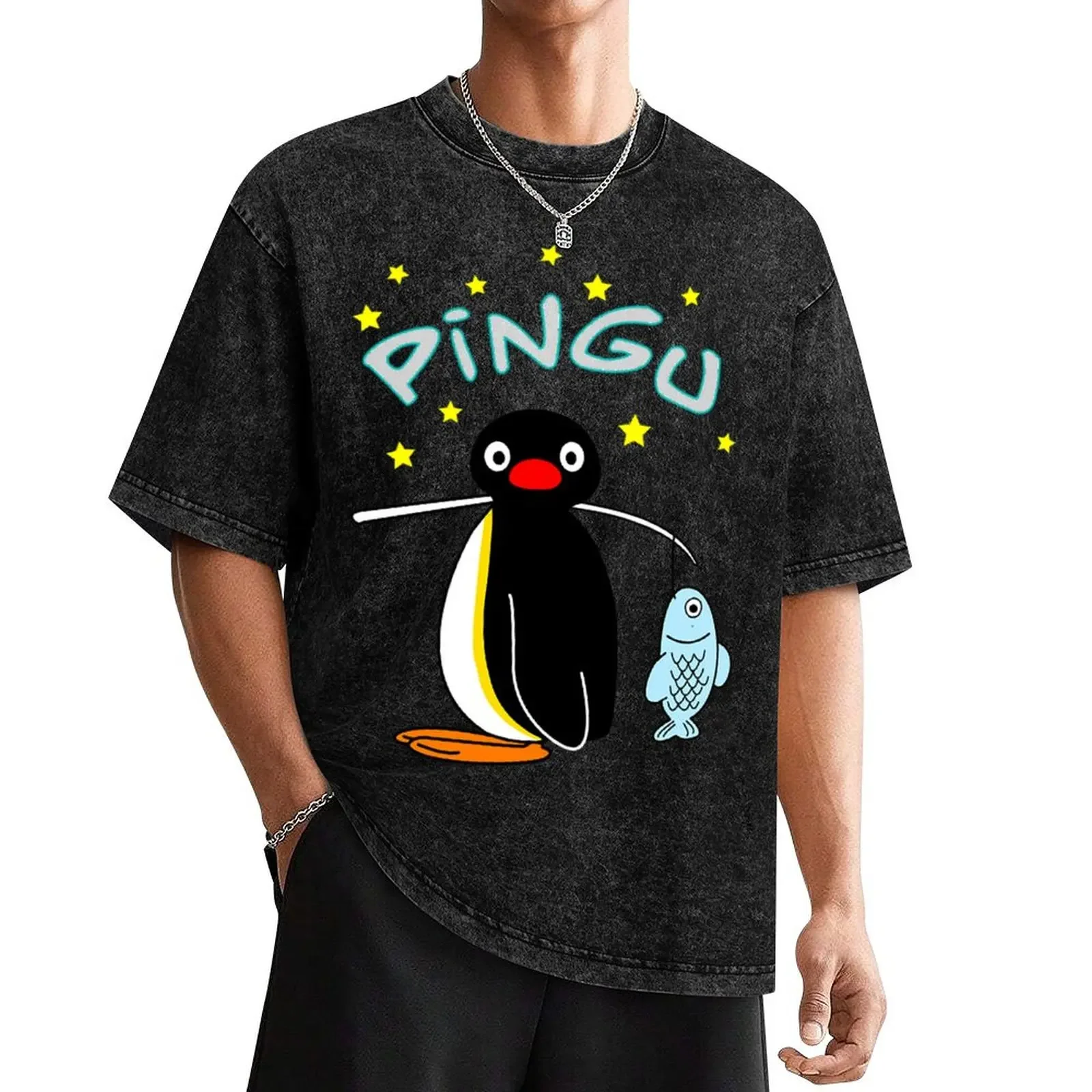 

Pingu Fishing T-Shirt designer shirts sublime man clothes sports fans heavy weight t shirts for men