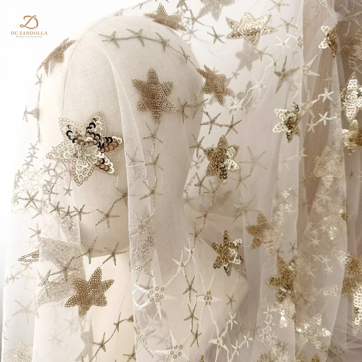 

Gold Fashion Lace Fabric Silver Sequin Star Embroidery Lace Party Dress Floral Fabric Home Sewing Fabric Width 120cm 1 yard