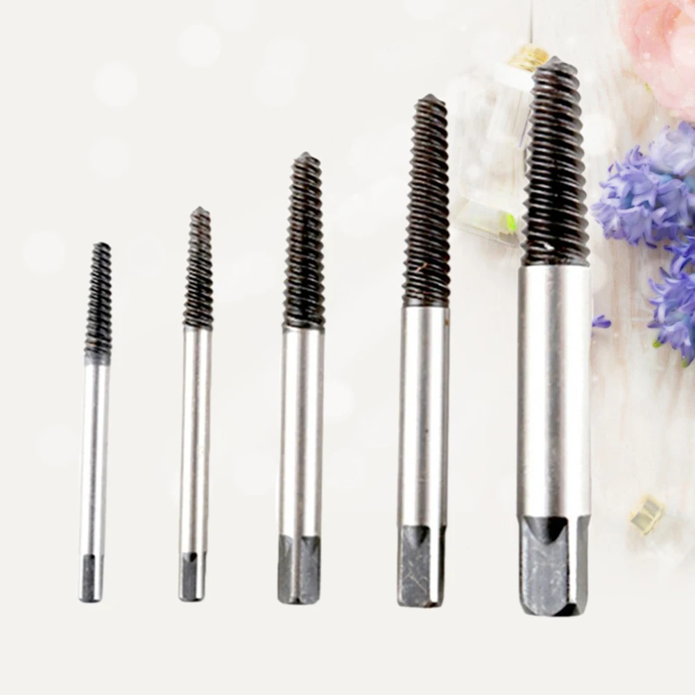 

5pcs Screw Extractor Set Heavy Duty Steel for Damaged Screws Auto Repair Oxide Coating Narrow Space Use