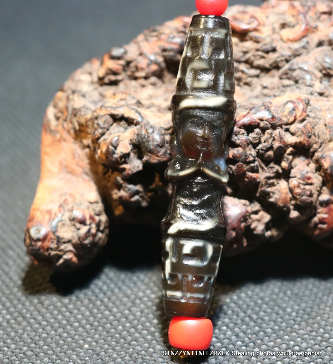 

Treasure Magic LKbrother Energy Tibetan old Agate Buddha Double Side Carving dZi Bead Pendant Amulet Talisman ZZY