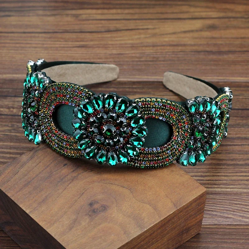 Luxury Hair Accessories Green Purple Blue Crystal Baroque Wide Headbands Diamante Women Hairbands For Wedding Party