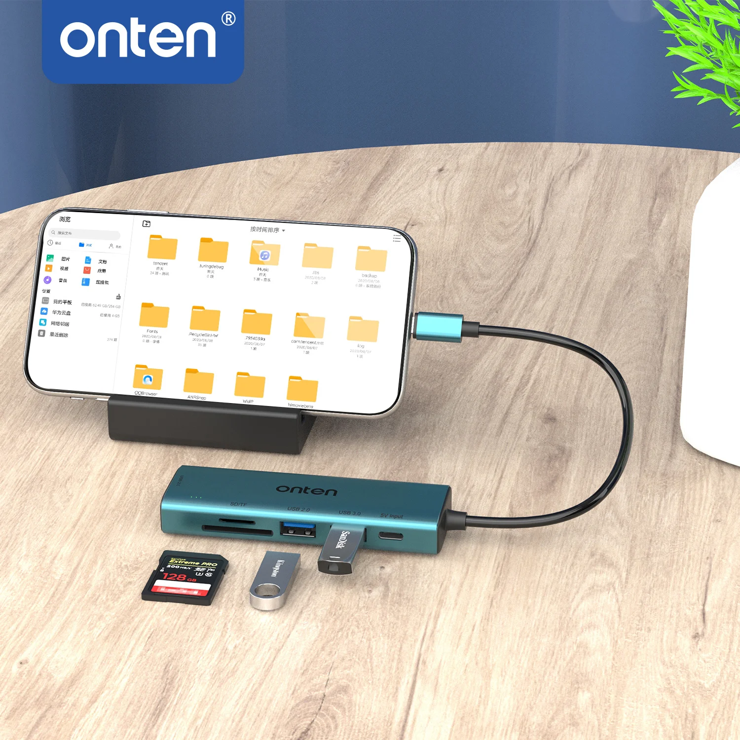 ONTEN 6 in1 Typ -C Stacja dokująca SD/TF Reader 3 porty USB 5Gbps USB 3.0 PD3.0 84W Szybkie ładowanie Plug & Play dla Mac OS X Windows