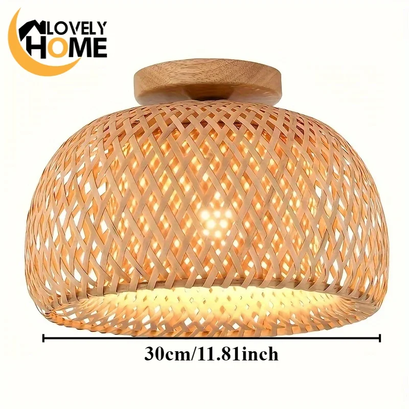 

Handcrafted Bamboo & Rattan Ceiling Light - E27 Base, 30cm Diameter - Perfect for Living Room Bedroom Dining Area Hallway Porch