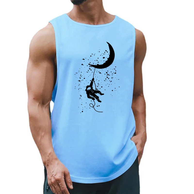 Summer Men Loose Quickly-dry Fashion Breathable Bodybuilding Gym Workout Fitness Printed Stringer Singlets Comfortable  T-shirt