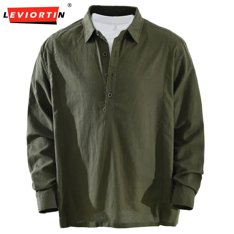 

Тенденция в японском стиле: простая мужская рубашка с длинными рукавами, модный и универсальный художественный и повседневный свободный пуловер.