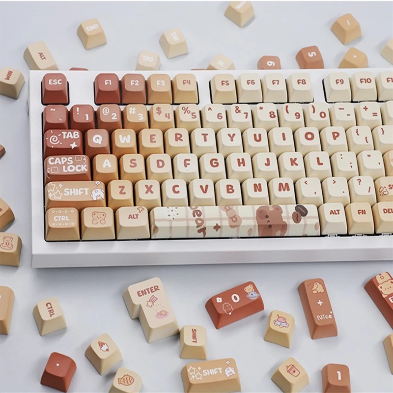 Capuchons de touches XDA pour clavier mécanique de jeu ISO, VGN99, VGN75, PBT, sublimation de colorant, marron mignon, capuchons de touches personnalisés, bricolage, 133 prédire