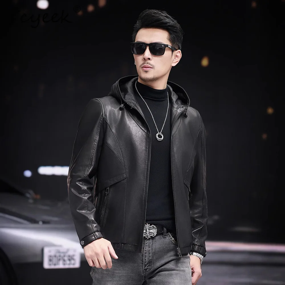 

Tcyeek, мужская куртка из натуральной овчины, весенне-осенняя одежда 2022, мужские пальто с капюшоном, деловая повседневная куртка Jaqueta Couro