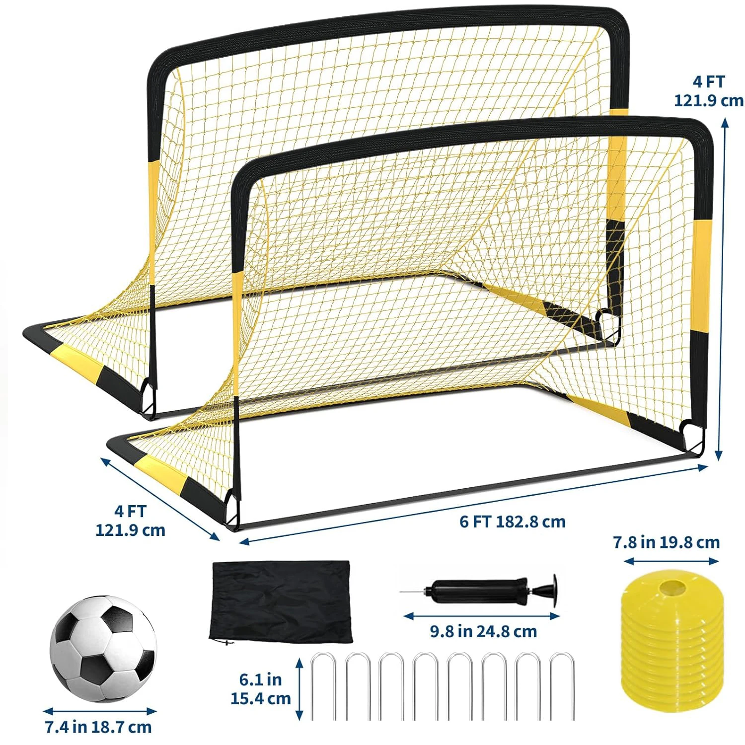 Zware, draagbare voetbaldoel voor achtertuin en strand, metalen frame, opvouwbaar voetbal rebounder net, voetbaltrainer met tas