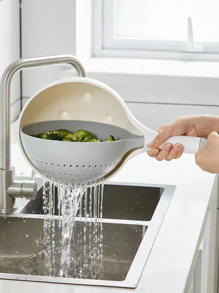 

Plastic Kitchen Drain Basket Bowl Washing Colander Baskets Kitchen Accessories Strainer Vegetables Fruit Double Drain Storage