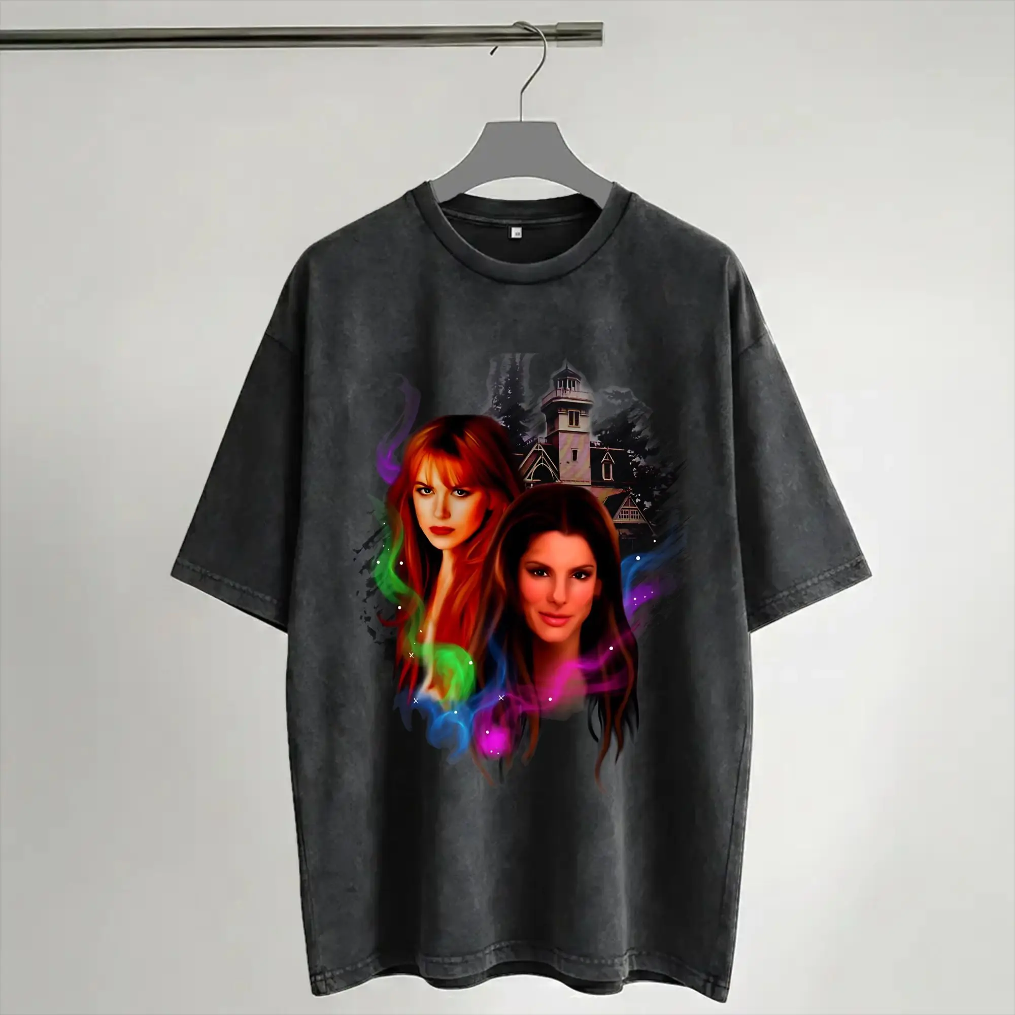 Printed Practical Magic 2 Witch Sisters Spellcasting Gothic House Supernatural Fantasy Washed T Shirts Outfit Oversize T-Shirt