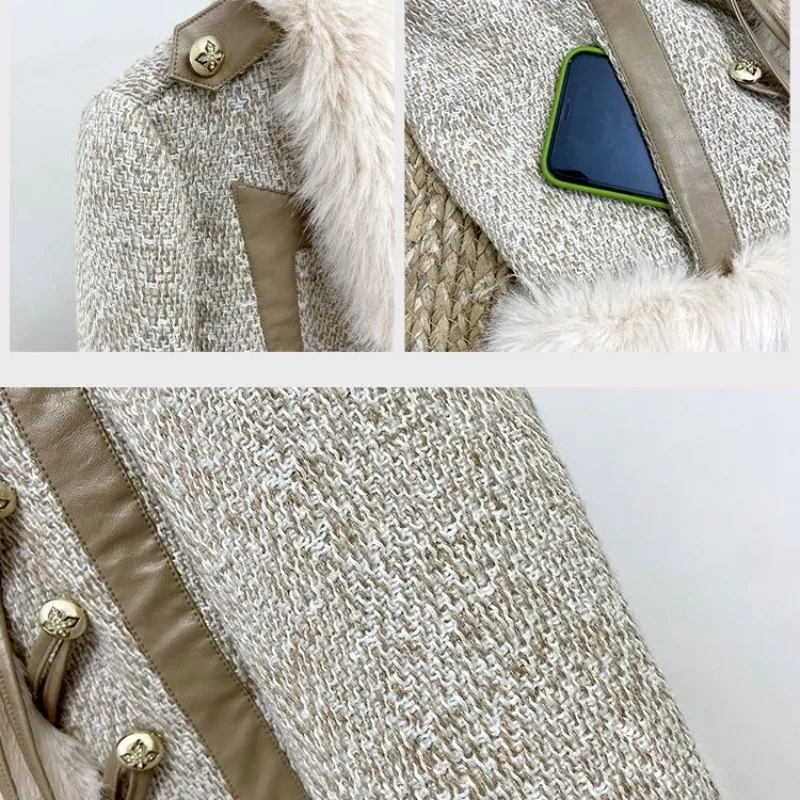 2023 Winter New Women imitation Fox Fur Coat Fashion V-neck Patchwork Short Outwear female temperament casual warm outcoat