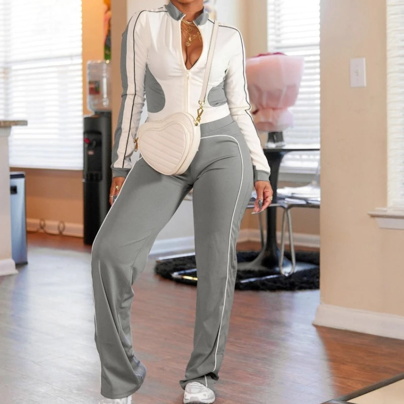 Fashion Active Fitness Patchwork Women's Set Long Sleeve Jacket & Casual Jogger Pants 2025 Tracksuit Two 2 Piece Set Outfits