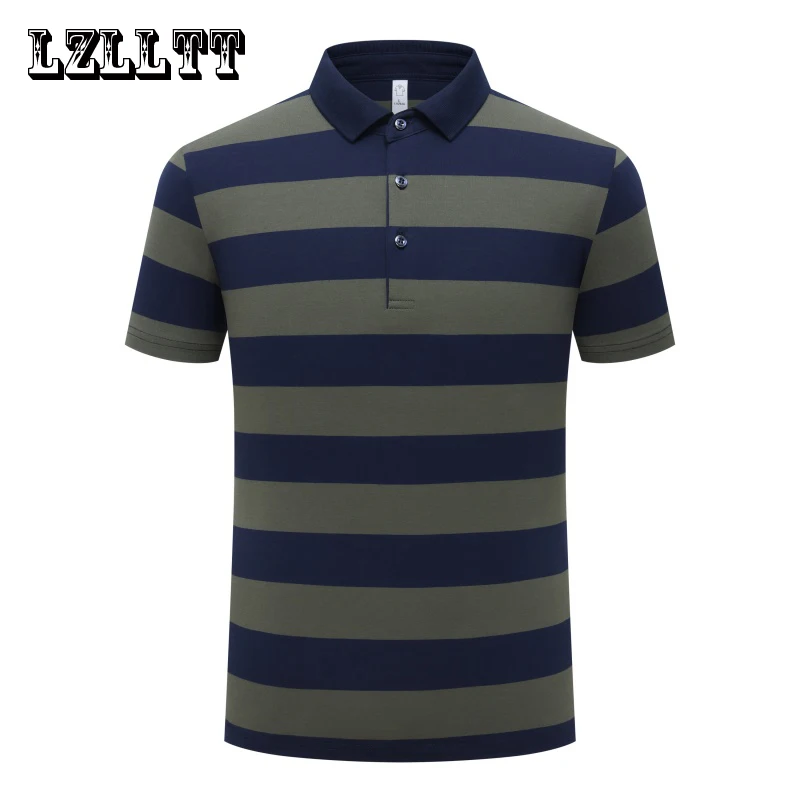 Nuevo Polo clásico a rayas de verano para hombre, Polo de algodón de manga corta a la moda, informal, de negocios, camisa Polo para hombre, envío directo LZLLTT