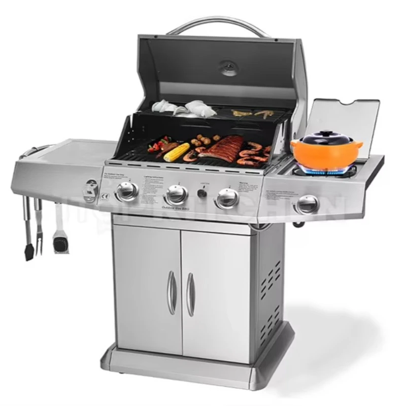 IT-6092 Professional Barbecue Gas Grill 4 Burners Cart Cooking Outdoor  gas  grill outdoor stainless steel