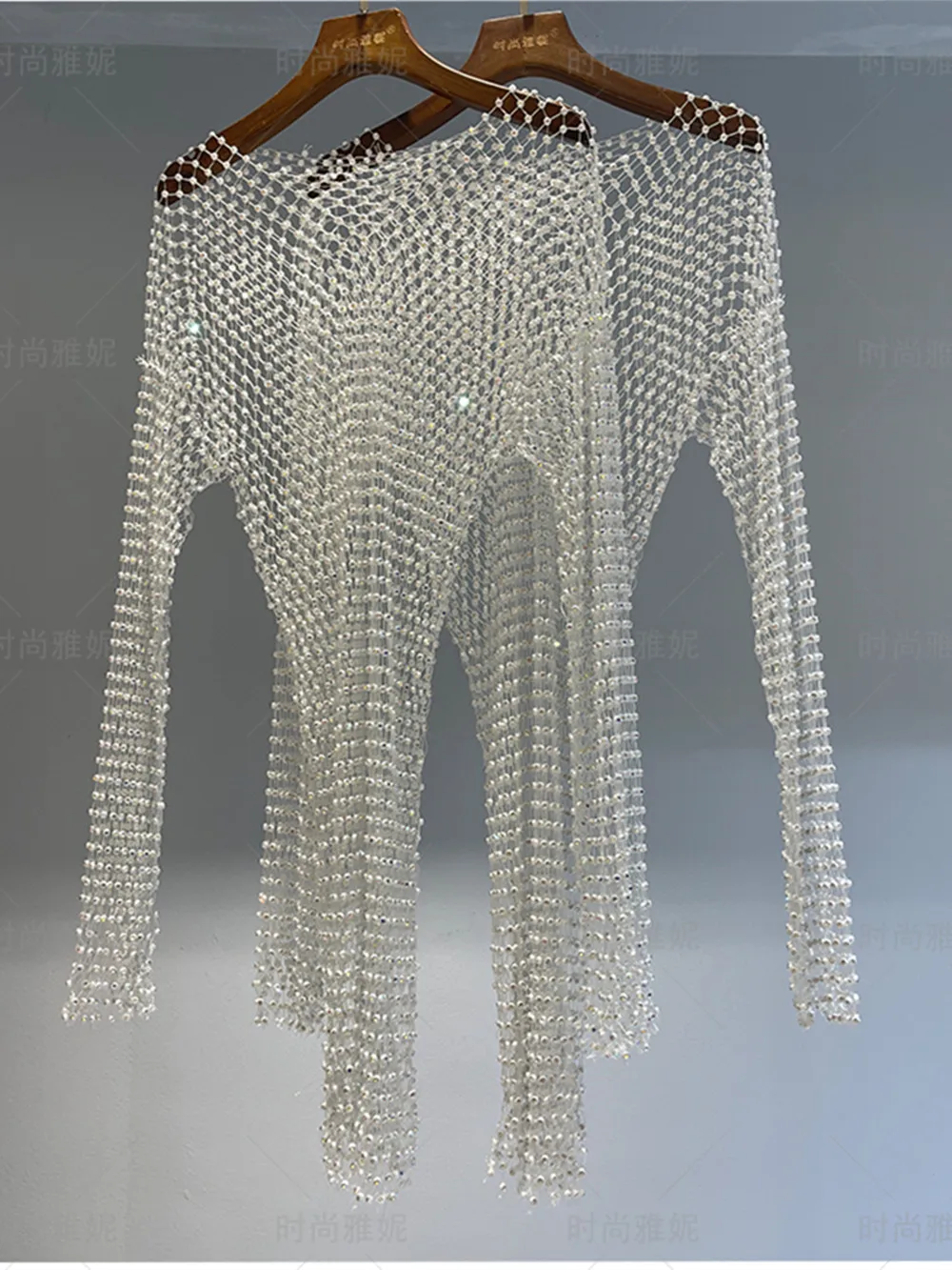 Women Celebrity reception Dress Diamond Crystal Long Dress Nightclub performance Hollow perspective Party Club Dress Summer