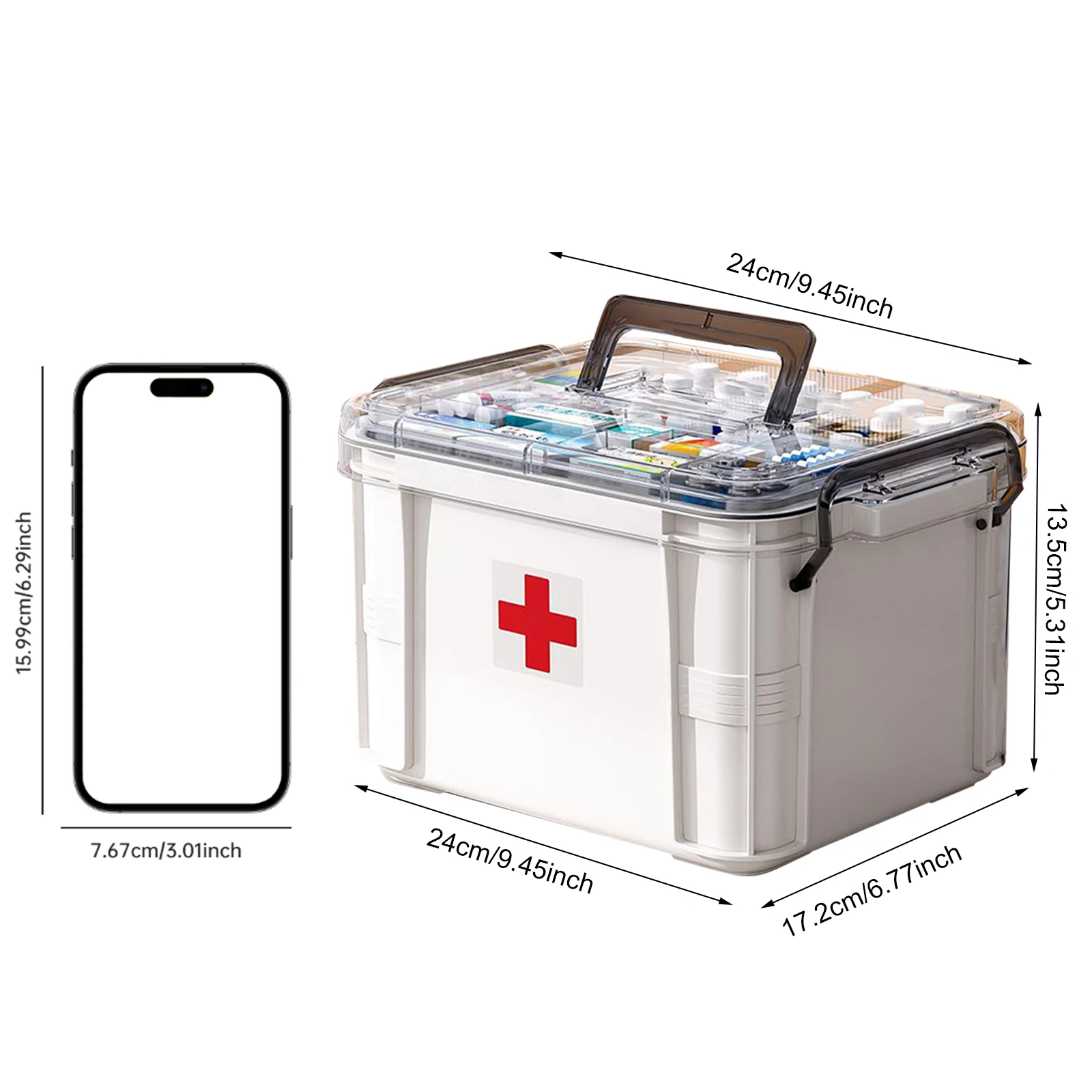 Kotak Penyimpanan Obat Multifungsi, Transparan, Kapasitas Besar, Kotak P3K Rumah Tangga