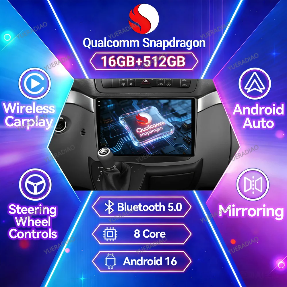 Android 16 Car Radio For Mercedes-Benz Vito 2 W639 Viano 2 2003 - 2015 GPS NAVI Touch Screen Bluetooth Car Radios FM BT Qualcomm