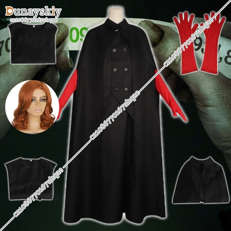 Beetleguese BJ 2 Delia Cosplay Deetz Costume Black Set Cloak Curly Wig Women Sexy Cosplay Halloween Party Suit 2024 NEW