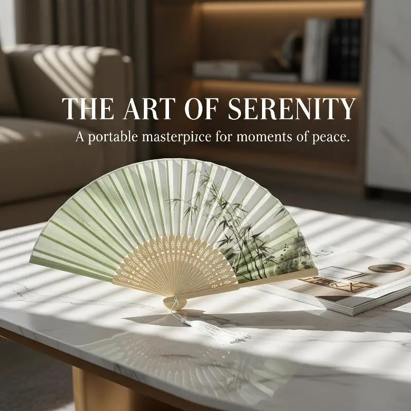 Retro Vintage Chinese Folding Fan Natural Bamboo with Exquisite Tassel for Outdoor Camping Cooling Dance Performance