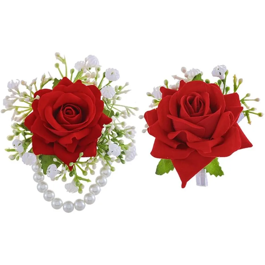 

Комплект корсажа и бутоньерки Красный корсаж на запястье Бутоньерка для выпускного вечера на свадьбу.
