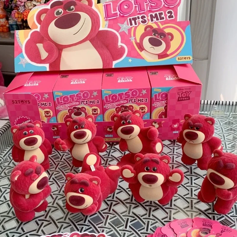 52toys Disney  Lotso It\'s Me 2 Strawberry Bearsecond Generation Flocking Model Collection Desktop Decoration Kids Holiday gifts