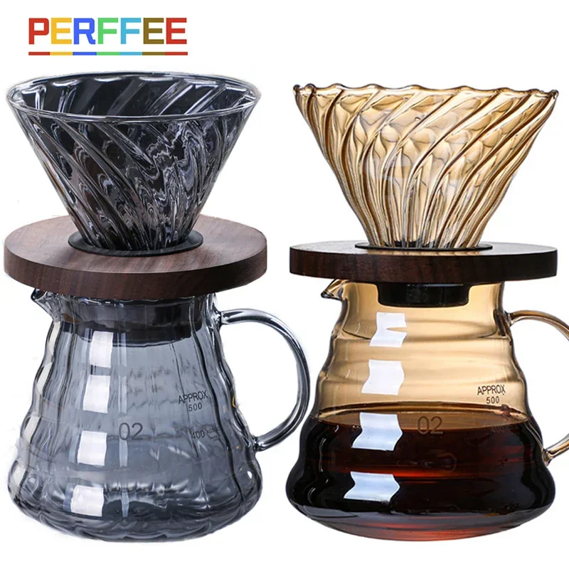 Pour Over Coffee Dripper Coffee Pot Set 600ml Coffee Server Coffee Maker Brewing Cup V02 Glass Coffee Funnel Drip Coffee Set