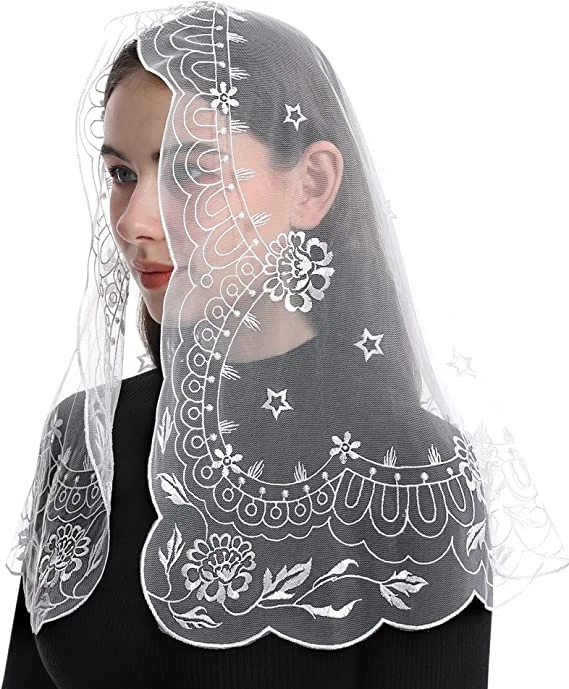 Embroidery Craft Spanish Lace Chapel Scarf Mantilla Catholic Veil for Women Head Covering