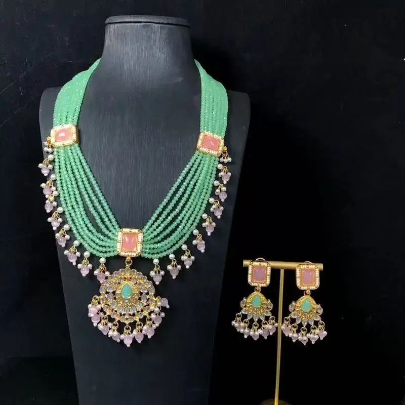 

New Vintage Bohemia Crystal Bead Multi-Layer Necklace Tassel Earrings Fashion Women's Jewelry Set High Quality