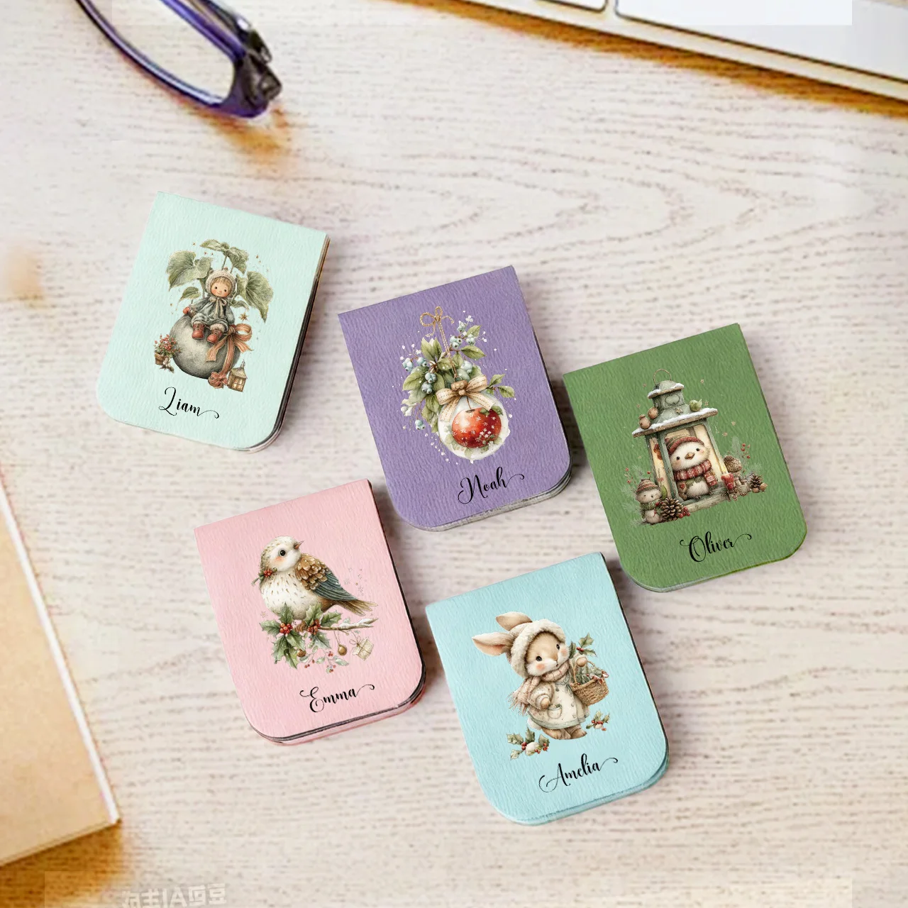 1pc Name Bookmark with cool animals,Custom Leather Birth Flower Bookmark,Personalized Magnetic Bookmark, cool animals