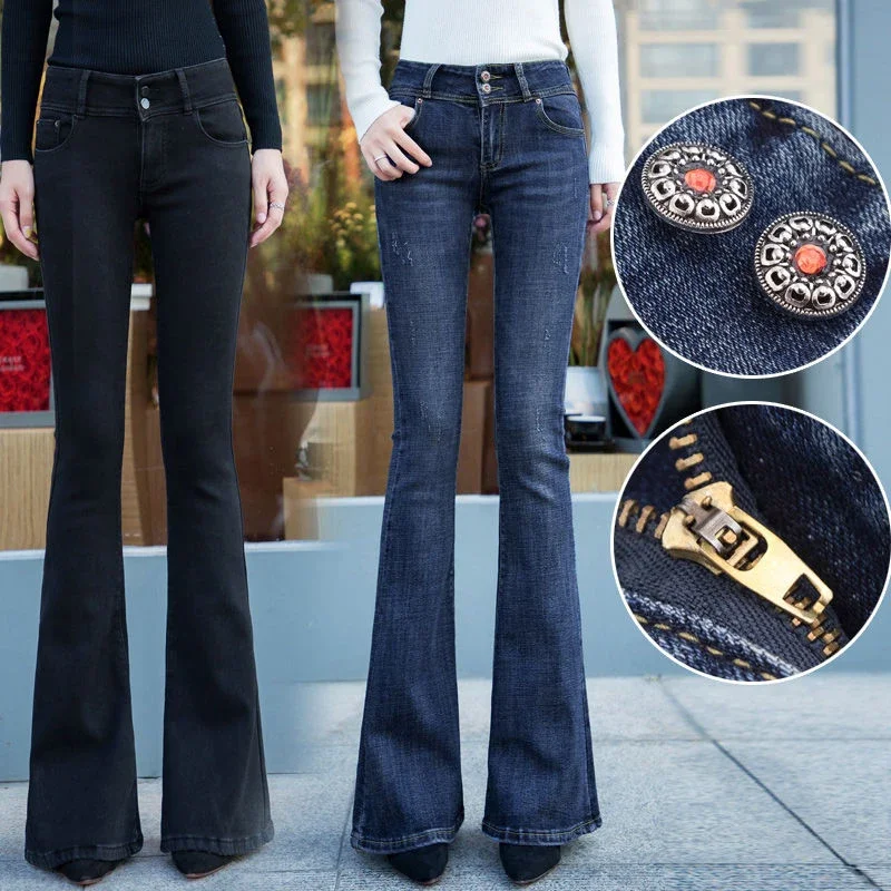 

Skinny Vintage Flare Jeans Women Fashion Slim High Waist Denim Pants Classic Bell Bottom Vaqueros Mother Cowboy Trousers Z90