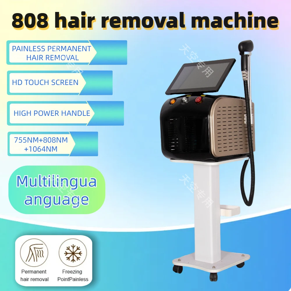 Mesin penghilang seluruh tubuh, Laser dioda rambut permanen tanpa rasa sakit profesional Titanium es portabel 808NM