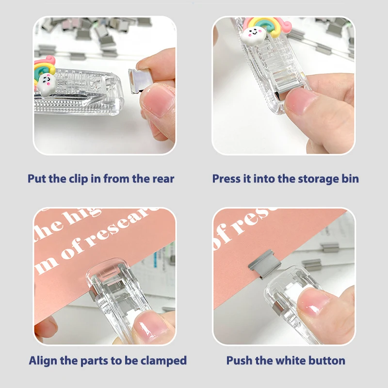 Hand Paper Clipper With Refills Metal Stapler Paper Clips For Document Binding Stationery