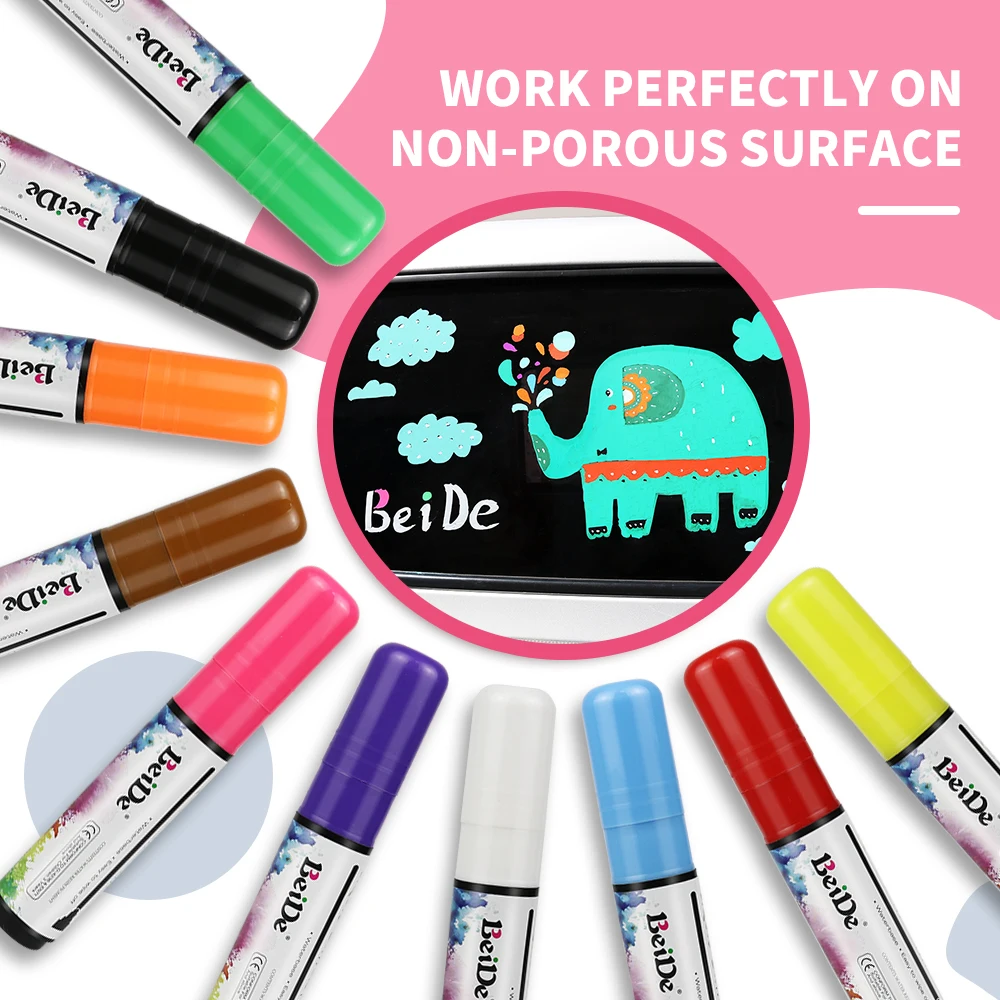 LED Board Marker Pen 10Colors Neon Car Windows Pen 10mm 3in 1Nibs Erasable Chalkboards Liquid Chalk Marker