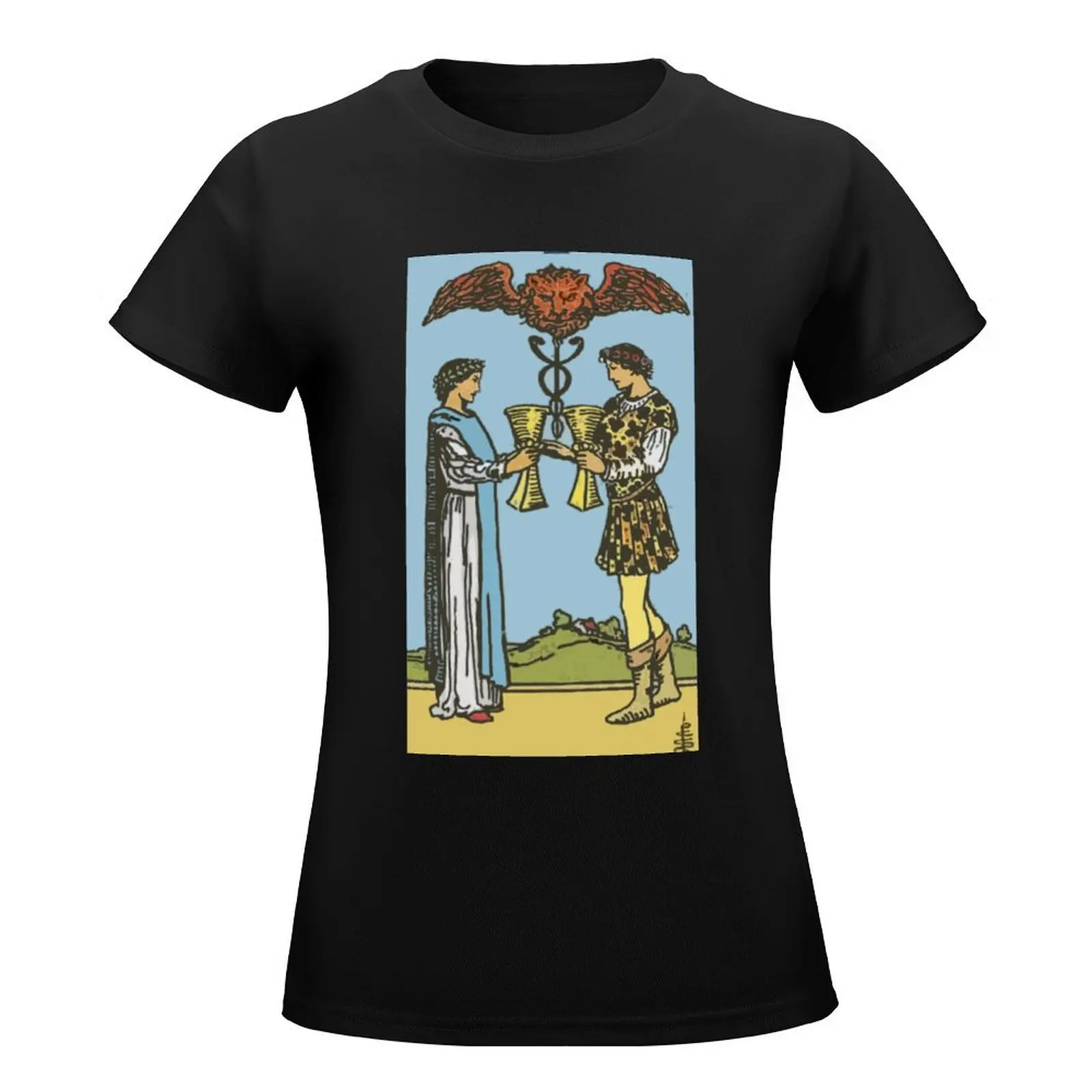 Two of Cups Tarot Card Rider Waite Classic T-Shirt Aesthetic clothing sublime Women's cotton t-shirt