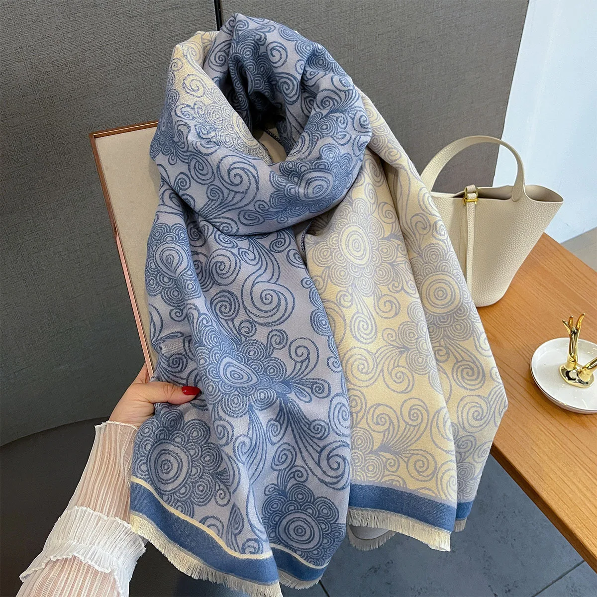 Otoño Invierno bufandas gruesas y cálidas chal de Cachemira para mujer Bufanda grande de lujo manta envolvente Bufanda Poncho Echarpe Pashmina estolas
