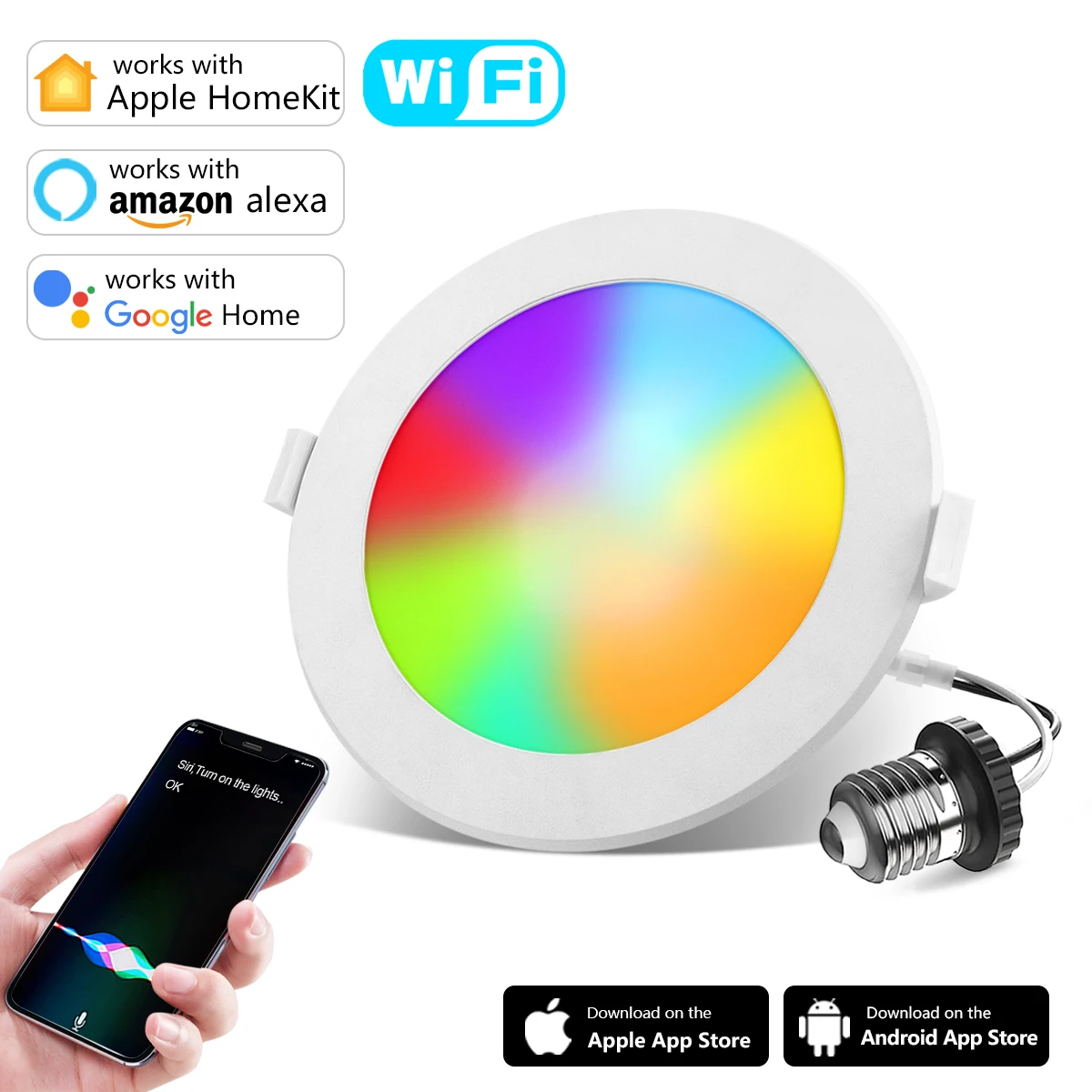 Apple Homekit Smart Wifi LED Downlight Dimming Spot Lamp Siri Voice Control Timing Work with Alexa ,Google Home AC 85- 265V